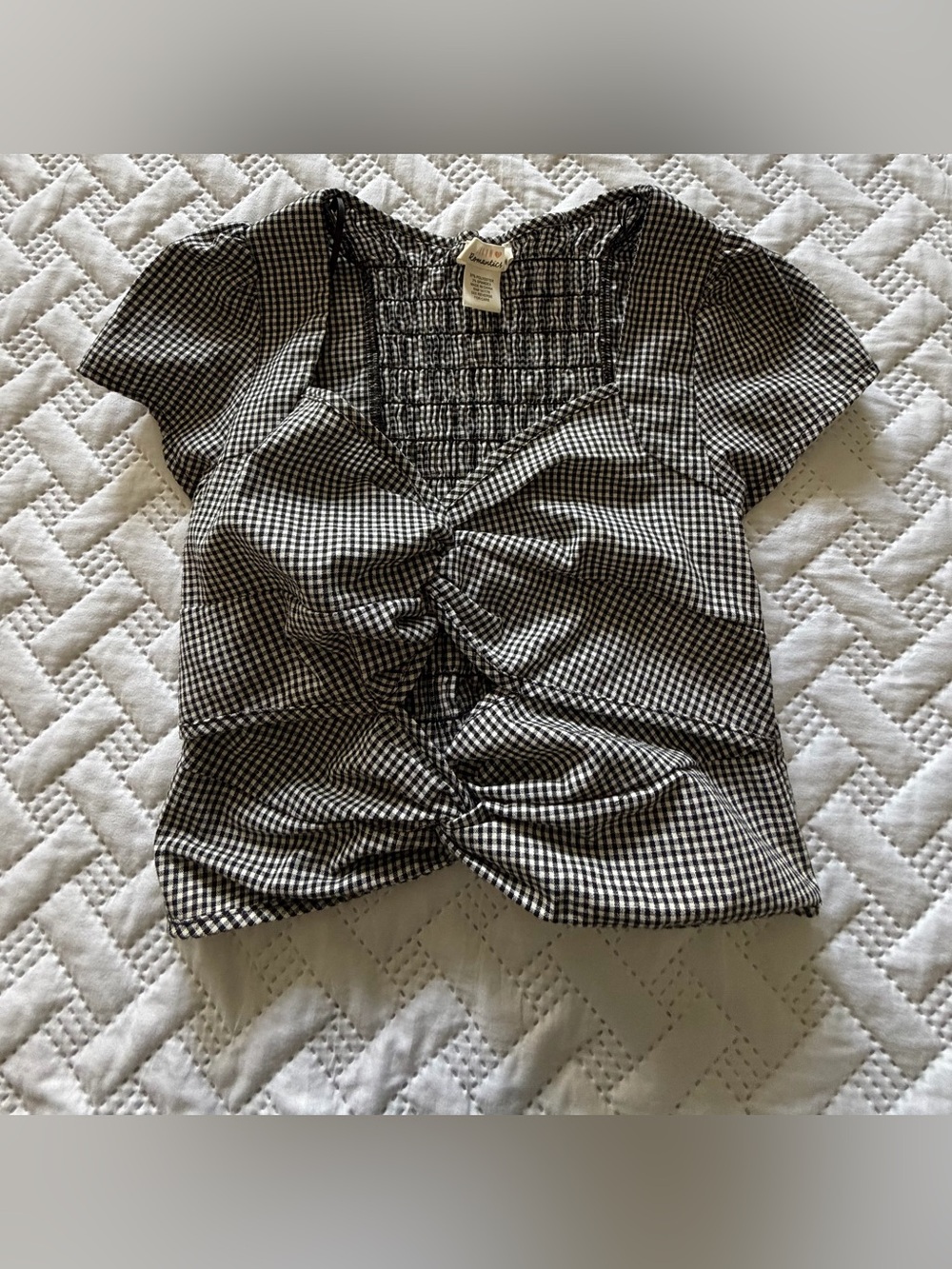 URBAN Romantics Black & White Gingham Ruched Crop Top